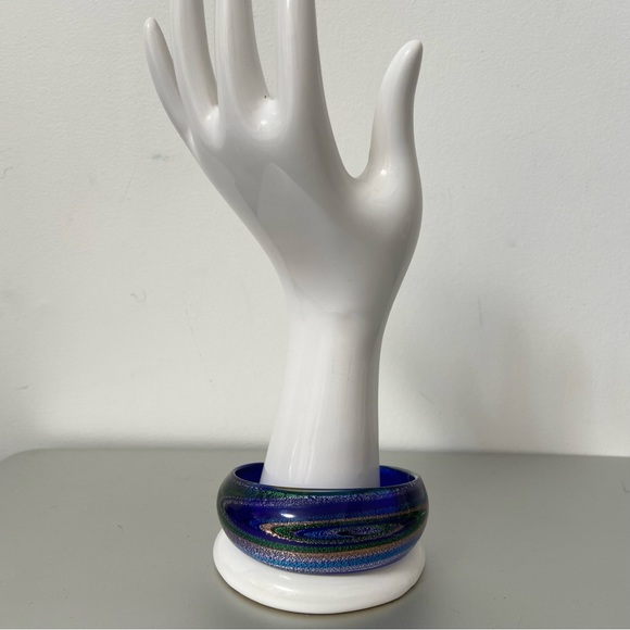 Cobalt blue dichroic art glass with colourful swirls women cuff bracelet. Used. - Picture 9 of 9